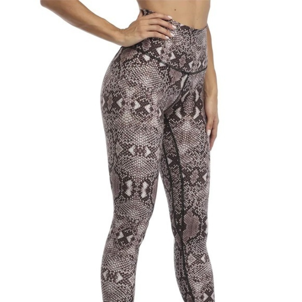 28'' High Waisted Pattern Leggings - Khaki Snake Print - small